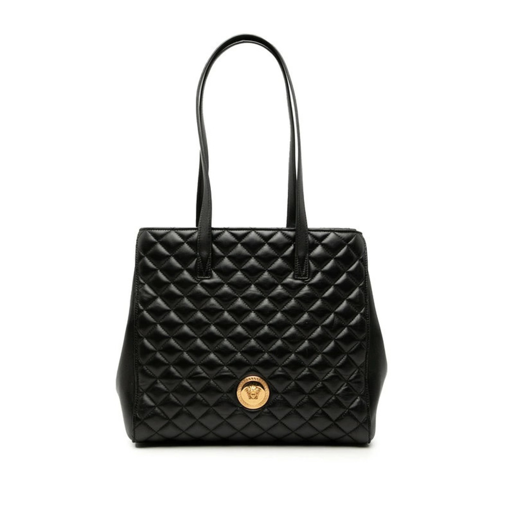 Versace Medusa Quilted Tote Bag Black Leather
